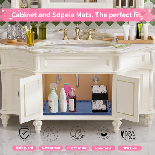 Sdpeia Under Sink Mat 22"×19" Waterproof Silicone Cabinet Liner & Sink Protector for Kitchen & Bathroom, Multi-Purpose Organizers Tray for Pets, Laundry, Cat Litter Mat - color: Abyssal Blue, size: 19"W x 22"L