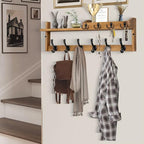 Coat Rack Wall Mount with Shelf, 27.5" Entryway Wall Hanging Shelf, Coat and Key Hanger with 10 Dual Hooks, Mail Organizer and Key Holder Hat Rack for Wall, Wood Coat Hooks with Storage - color: Brown