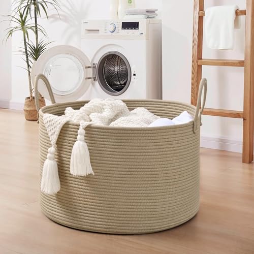 Extra Large Toy Basket, 20"x13" Kids Toy Storage for Playroom Classroom Nursery, Woven Rope Blanket Basket with Handles, Stuffed Animal Organizer & Dog Toys Basket, Brown - color: Brown - Wide