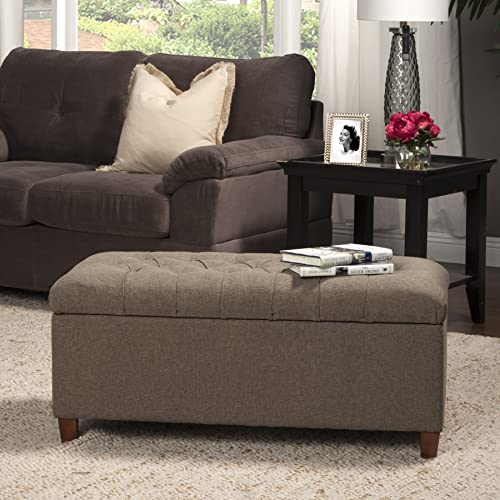 Homepop Home Decor | Tufted Ainsley Button Storage Ottoman Bench with Hinged Lid | Ottoman Bench with Storage for Living Room & Bedroom, Brown 18x40x18 inches - color: Brown