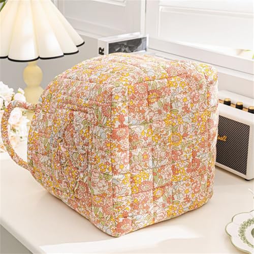 Fabric Baskets for Storage - Quilted Boho Floral Basket with Handles, Foldable Organizer for Home, Office, Clothes, Blankets, Books or Toys - 12'' x 10'' x 10''(White) - color: White
