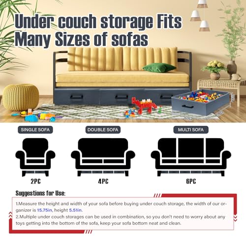 Under Couch Storage, 2 Pack Under Bed Containers, Foldable Under Sofa Storage keeps things out, Under Couch Storage Box for Toys, Blocks, Puzzles, Plush Dolls, Books (23.62 * 15.75 * 5.51in) - size: 23.62*15.75*5.51in