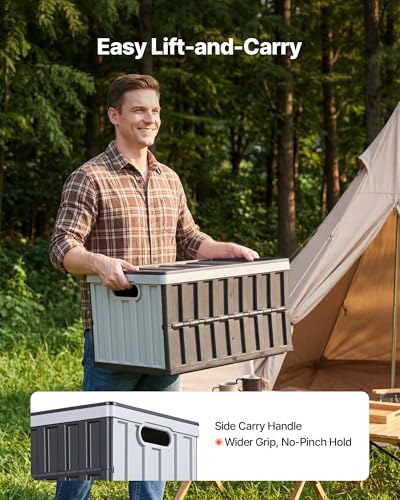 VEVOR Plastic Collapsible Storage Bins with Lids, 65L 2 Packs, Stackable Folding Storage Crates with Handles, Holds 84 lbs Per Bin, Heavy Duty Containers, Space-Saving Baskets, for Home Organizing - size: 65L-Grey-2PC