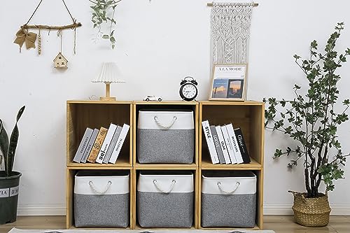 MidmmVick 13 x 13 Inch Cube Storage Bins, 4 Pack Large Collapsible Fabric Storage Bin with Ropes, Foldable Storage Cubes for Home, Office,Closet, Clothes, Toys Organizer (White & Grey) - color: White&Grey-13"x13"x13"