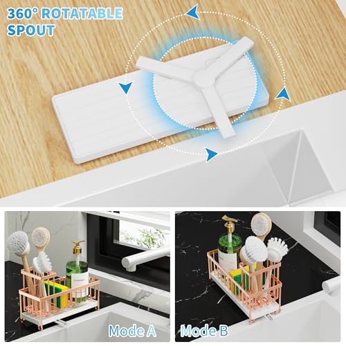 Cisily Sponge Holder for Kitchen Sink, Sink Caddy Organizer with High Brush Holder, Kitchen Countertop Organizers and Storage Essentials, Rustproof 304 Stainless Steel (Rose Gold, 9.25″) - color: Rose Gold