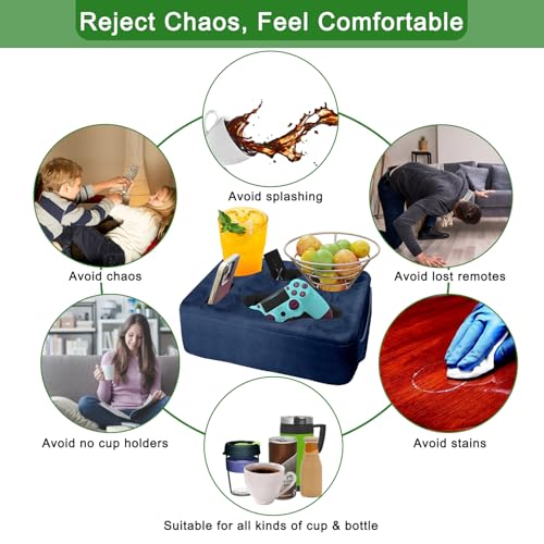 Couch Bed Cup Holder Pillow, Nisdoing 5 Hole Couch Drink Holder! Keep Drinks Hand Side and KeepTemp, Prevent Spills and Use Anywhere. Cup Holder for Couch, Bed,Camping,RV,Car,Beach. Navy Blue - color: Navy blue