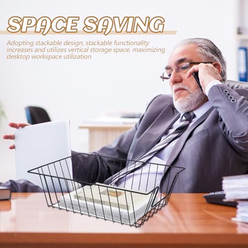 Yeaqee 6 Pcs Letter Tray Wire Paper Trays Stackable File Desk Organizer Metal File Paper Holder Basket for Desk Desktop Letter Storage for Office Home Classroom School(17'' x 12'' x 5 '',Black) - color: Black, size: 17'' X 12'' X 5