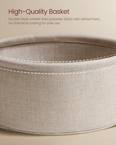VASAGLE LILEA Collection - Small Round Side End Table, Modern Nightstand with Fabric Basket, Matte White and Camel Brown ULET223W10 - color: Matte White + Camel Brown, size: Round + 1 pack
