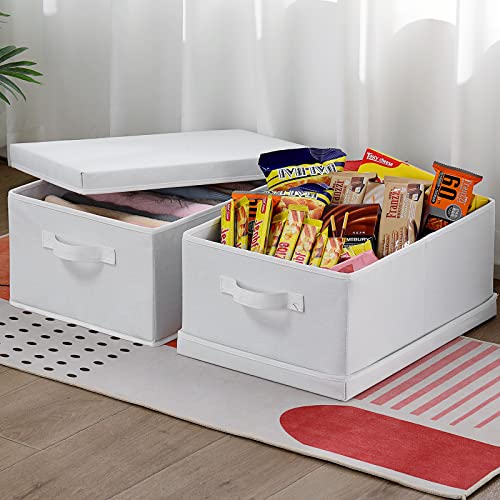 HOONEX Storage Bins with Lids for Organizing, Pack of 2, Storage Boxes with 2 Carrying Handles and Sturdy Heavy Cardboard, 16.5" L x 11.8" W x 7.5" H for Shoes, Books, Clothes, Nursery, White - color: White