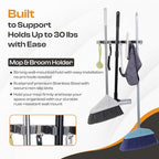 Heavy-Duty Stainless-Steel Broom Holder Wall Mount with 4 Racks and 5 Hooks | Rust Resistant Mop and Broom Hanger | Adjustable, Garage & Garden Tool Organizer | Silver Color - size: 4 Racks & 5 Hooks