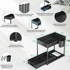 2 Pack Under Sink Organizer with Pull-Out Drawer, 2-Tier Cabinet Storage for Kitchen & Bathroom, Tool-Free Assembly, Fits Cleaning Supplies & Toiletries, Space Saving for Small Cabinets, Black
