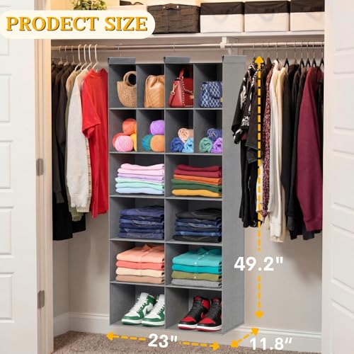 Ofiray-home 6 Tier Hanging Closet Organizer, 16 Compartments Sweater Organizer for Closet with 3 Sturdy Hooks, Closet Organizers and Storage, Wardrobe, Rv, Garment Rack, Grey - color: Grey, size: 6-Tier