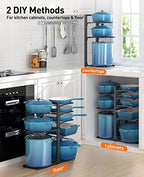 ORDORA Pots and Pans Organizer: under Cabinet, 20.8" Height Heavy Duty 120LBS Pots Pans Organizer Rack for under Cabinet 8-Tier Adjustable for Big Stockpots, Dutch Oven, Cast-iron Pans, Heavy Cookware - size: L-21"H-HeavyDuty