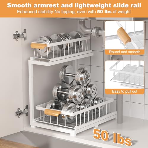 Under Sink Organizer 2 Tier, Pull Out Drawer Slides Under Sink Storage for Bathroom Kitchen,Multi-Purpose Drawer Under Cabinet Organizer for Cleaning Supplies (White, Large-1 Pack) - color: White, size: Large-1 Pack