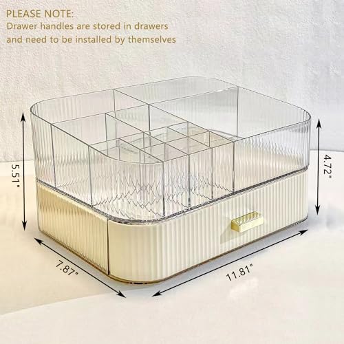 MIUOPUR Makeup Organizer with Stackable Drawers, Bathroom Vanity Organizers and Storage, Ideal for Desk and Dresser Countertops, Great for Cosmetics, Skincare, Lipsticks, Nail Care - Cream - color: Cream, size: Tray and Drawer