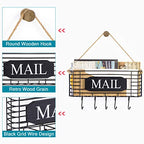 SRIWATANA Rustic Mail Key Holder, Mail Organizer Wall Mount with 5 Hooks Large, Black - color: Black, size: Large