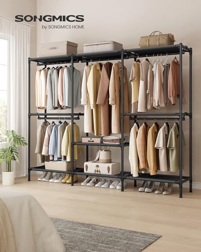 SONGMICS Clothes Rack, Portable Closet, Heavy-Duty Wardrobe Closet Organizer with Hanging Rails and Shelves, 79.9 Inches Tall, Total Load 297 lb, Easy Assembly, for Bedroom, Ink Black URDR212BZ01 - size: 89.8" L x 17.7"W x 79.9"H