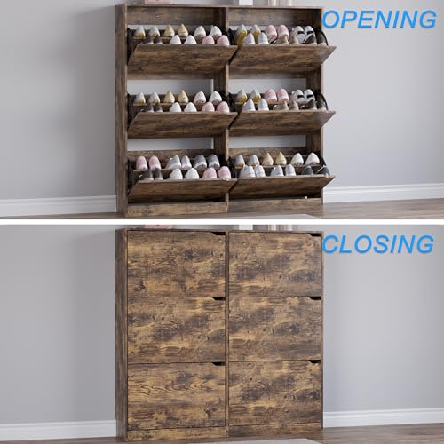 BORNOON Shoe Cabinet with 6 Flip Drawers, Slim Narrow Shoe Storage Cabinet, Freestanding Shoe Organizer for Entryway, Hallway, Foyer - color: Brown, size: 6-Drawer