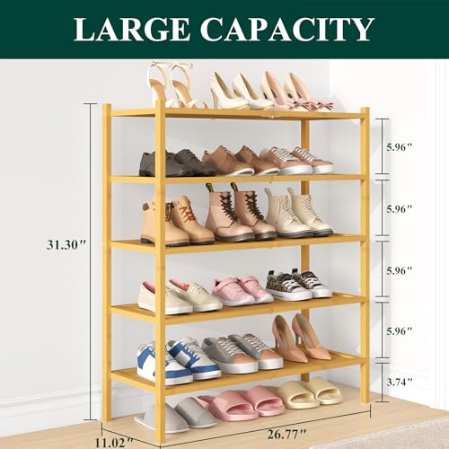 Smiry Bamboo Shoe Rack, 5 Tier Shoe Organizer for Entryway & Closet, Stackable Free Standing Storage Shelf for Shoes, Bags & Plants, Natural - color: Natural, size: 5 Tier-Regular