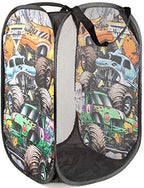 Jay Franco Monster Jam Break Out Pop Up Hamper - Mesh Laundry Basket/Bag with Durable Handles - Features Grave Digger & Megalodon - color: Monster Jam