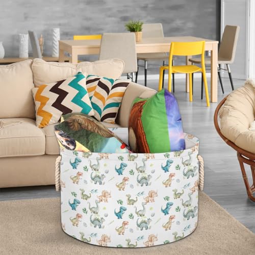 Pardick Dinosaur Egg Large Round Storage Basket Collapsible Circle Storage Bin Laundry Hamper With Handle for Kids Toy Blanket Clothes Towel Living Room Nursery Storage Organizer Decor - color: Print 13
