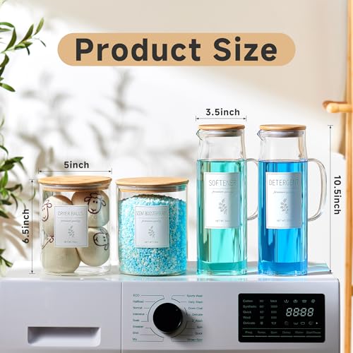Glass Laundry Detergent Dispenser Set - 2x50oz & 2x70oz Borosilicate Containers with Bamboo Lids, Handle& Labels, Stores Powder,laundry pods,Fabric Softener, for Laundry Room organization and Decor - color: 2 Pods Containers and 2 Dispensers
