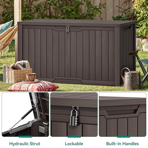 YITAHOME XXL 240 Gallon Large Outdoor Storage Deck Box for Patio Furniture, Outdoor Cushions, Garden Tools and Sports/Pools Equipment, Weather Resistant Resin, Lockable (Dark Brown) - color: Dark Brown, size: 240 Gallon, style: Deck Box