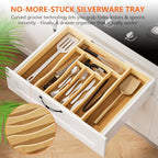 Expandable and Adjustable Bamboo Drawer Organizer Tray - Cutlery Drawer Organizer for Kitchen Utensils, Silverware Organizer with Dividers, 7-9 Slots with Curved Grooves (Natural) - size: 7-9 Slots