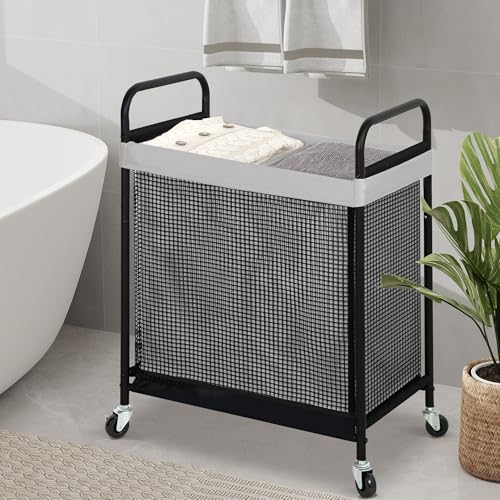 STO STO Laundry Hamper 2 Section, 100L Rolling Laundry Sorter Cart with Removable and Washable Liner Bag, Clothes Hamper with Wheels and Metal Handle for Laundry Room and Bedroom, Gray - color: Gray, size: 2-Section