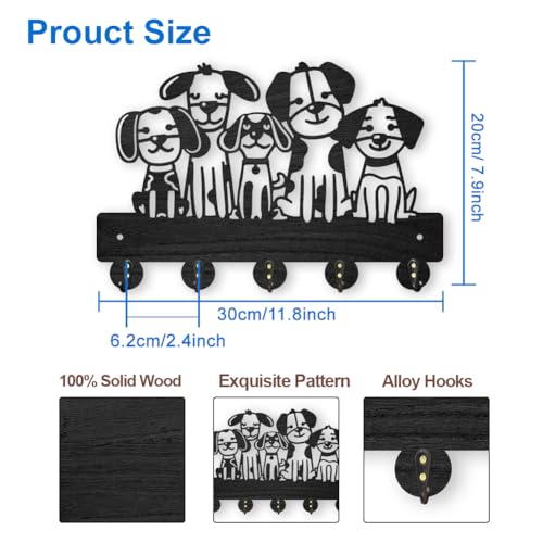 MAYJOYDIY Dog Coat Hook Wall Mount 11.8x7.9in Wood Cute Pet Animal Puppy Wall Art Decor 5 Alloy Hooks Black Hook Rack Hat Dog Leash Holder for Entryway Living Room Gift - color: 5 Dog