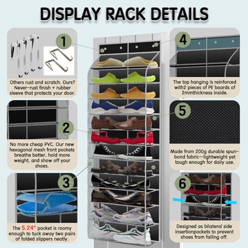 Kotkn Over The Door Shoe Organizer with 12 Large Breathable Pockets - Durable Hanging Storage for the Entire Family's Shoes (Black) - color: Black