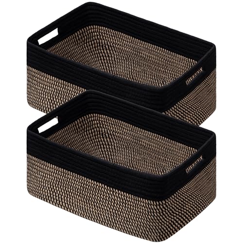 UBBCARE 2 Pack Storage Baskets for Shelves, Large Woven Storage Baskets, Dog Toy Bins, Baskets for Organizing Clothes, Towels, Books, Blanket, 17"L x 13"W x 7.5"H, Black&Brown - color: Black&Brown, size: 2 Pack-17"(L)×13"(W)x7.5"(H)