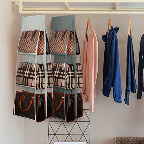 Lirex Medium and Large Handbag Hanging Purse Organizer for Closet, Handbag Storage Organizer Hanger Oxford Cloth Closet Organizer for Family Closet Bedroom, Foldable and Universal Fit, Grey - color: Grey