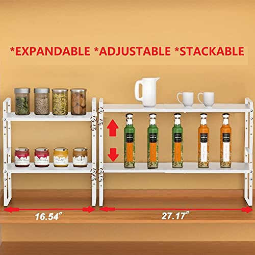 Jojocross Expandable Stackable Spice Rack Cabinet Shelf Organizer in Cabinets Shelves Kitchen Cupboard Organization Stack up Racks Pantry Countertop Storage Medium/White 1 Pack - color: 1 Pack/White, size: M:7.85"D x 16.6"W x 5.75"H