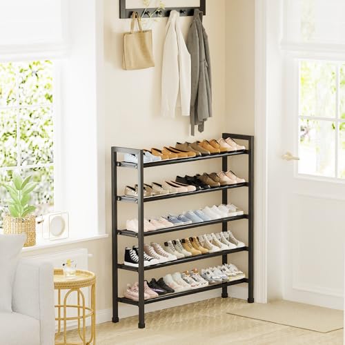 Mavivegue 5-Tier 19"-43.3" Adjustable Shoe Rack for Closet,Expandable Shoe Rack, Hall Entryway,Front Door,Garage, Sturdy Steel Space-Saving Rack, Black - color: Black, size: 5 Tier