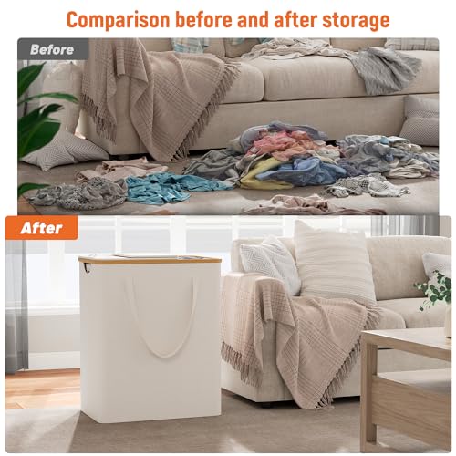 170L Laundry Hamper with Lid 3 Section, Extra Large Laundry Basket with 3 Removable Bags, Laundry Basket Organizer for Bedroom, Laundry Room, Dorm, Clothes Hamper, Beige - color: Beige, size: 170L