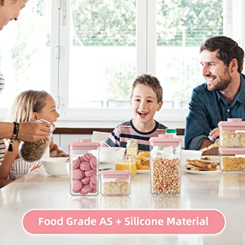 Ankou Airtight Food Storage Container - 7 Pcs One Button Handy Container Stackable Food Containers for Snacks Candy Salt Herbs Spices Coffee Bean Formula Popcorn BPA-Free Tight Seal - color: 7 Pcs Set Pink