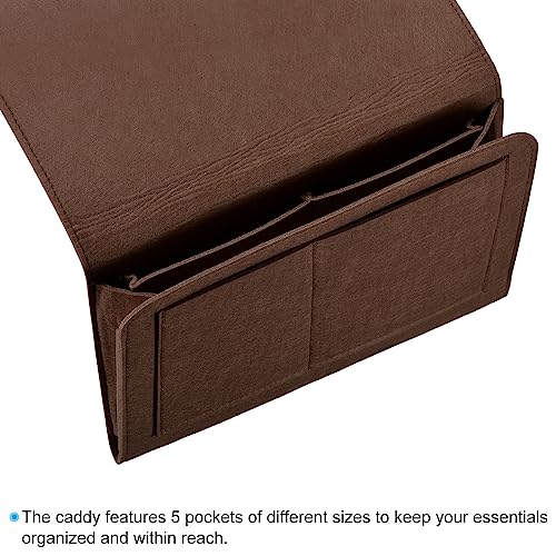 PATIKIL 13in Bedside Caddy, Bed Caddy Bedside Organizer Hanging 5 Pocket Soft Bed Pockets Bedside Storage Organizer Remote Control Holder for Bedroom Phones Glasses, Dark Brown - color: Dark Brown, size: 12.6*8.6inch
