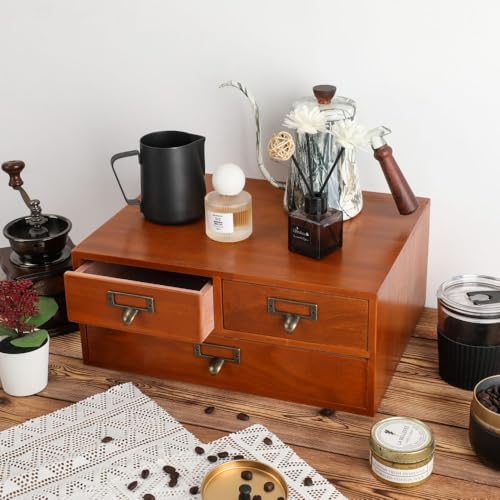 Wooden Storage Box Countertop Drawers Vintage Wooden Drawers Apothecary Cabinet Wood Desktop Organizer Box Library Card Catalog Cabinet（BROWN03） - color: BROWN03