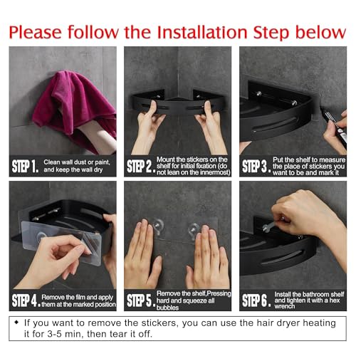 WPT Corner Shower Caddy, 2 Pack Adhesive Shower Corner Shelf, Shower Organizer Storage Wall Mounted No Drilling for Bathroom and Kitchen, Black - color: Black