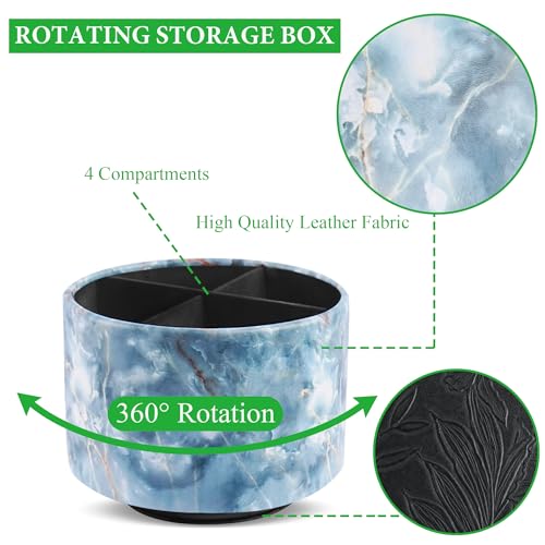Round Leather Art Supply Organizer,Remote Control Holder,360-degree Rotating Pen Organizer with 4 Compartments(1-Marble Jade) - color: 1-Marble Jade