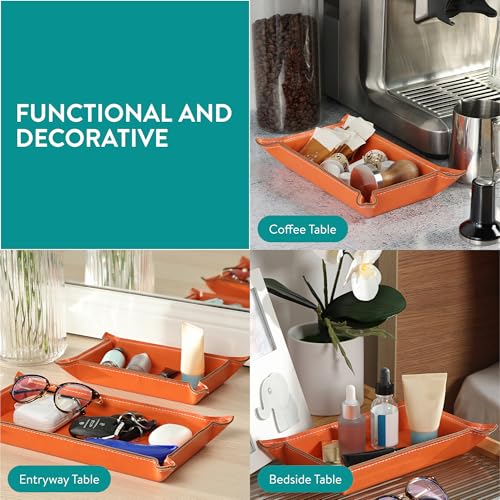 Navaris PU Leather Tray Set - 2 pcs Trinket or Valet Key Bowl - Jewellery, Pen, Watch Organiser Desk Trays - Stylish Bedside Table Accessories Tidy for Men