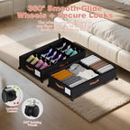 Under Bed Storage 2 Pack 66L, Rolling Containers with Wheels, Heavy Duty Metal Frame, 600D Oxford Fabric, Clear Lid, Adjustable Dividers for Clothes Shoes Blankets, Dorm Space Saving, Black