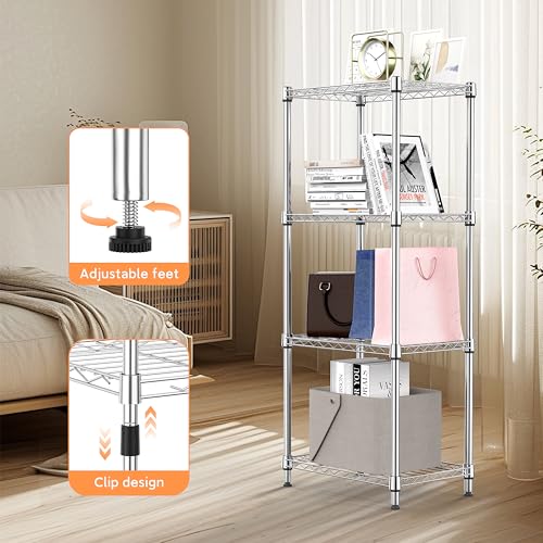 M MZG 4 Tiers Shelf Metal Storage Shelves Wire Rack Closet Organizers with Wheel for Garage Kitchen Bathroom Laundry Chrome 11.8" D x 17.7" W x 41.9" H - color: Chrome, size: 4 Tiers, 11.8"D x 17.7"W x 41.9"H