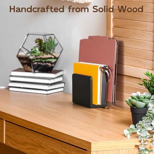 Wood Mail Organizer, Mail Holder for Desk, Black Letter Holder for Countertop, Small Envelope Holder, Desk Organizers and Accessories for Home Office - color: Black