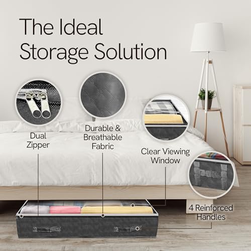 Reli. 90L Under Bed Storage Containers (8 Pack) | Closet Organizer with Clear Window | Underbed Storage Bins for Towels, Sweaters, Linens | Large Organizer for Closet (Gray)