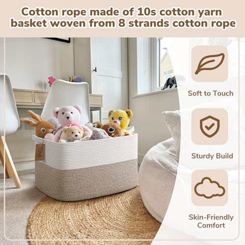 Goodpick Woven Storage Basket, 22”x17”x12” Large Blanket Storage for Living Room, Rope Baskets for Organizing, Rectangle Nursery Toy Box With Handles, Brown and White - color: Light Brown, size: 22"L x 17"W x 12"H