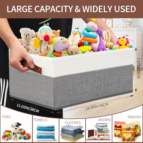 6 Pack Closet Storage Bins, Storage Baskets for Shelves, Linen Closet Organizers and Storage with Leather Handles for Clothes,Towels, Sheets, Jeans, Toys, Books (Grey and White) - style: 6 Pack Grey & White