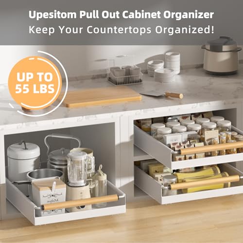 2 Pack No-Drill Pull Out Cabinet Organizer 15.3'' Deep Expandable Slide Out Drawers for Kitchen Pantry & Under Sink Storage, Adhesive Nano Film Mount, White - color: 2 Pack White