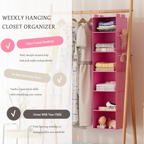 VERONLY Hanging Closet Organizer and Storage with Bamboo Support, 6-Shelf Closet Hanging Storage Shelves, Closet Organizers Easy Mount Foldable for Bedroom (Pink) - color: Pink01